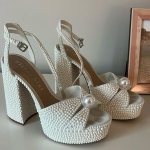 GIANNI BINI KEMARA TWO OPEN EMBELLISHED PEARL STUDDED PLATFORM SANDALS
